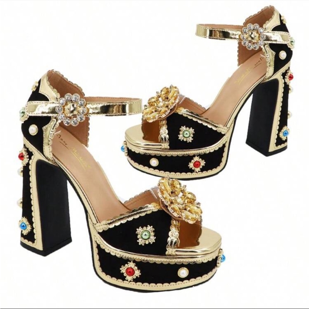 Elegant Black and Gold Embellished Women's Heels